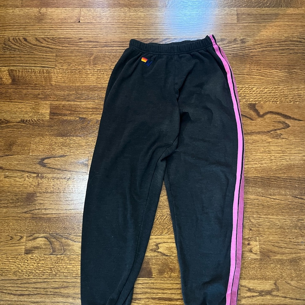 Aviator Nation Black Joggers with Pink Stripe
